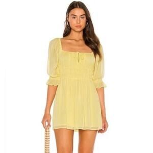 Majorelle Leilani Butter Yellow Chiffon Puff Sleeve Smocked Mini Dress XL